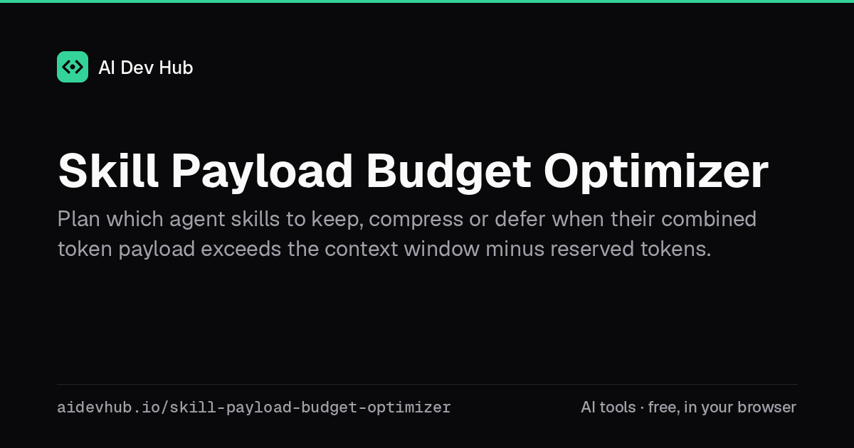 Skill Payload Budget Optimizer — Free Online Tool | AI Dev Hub